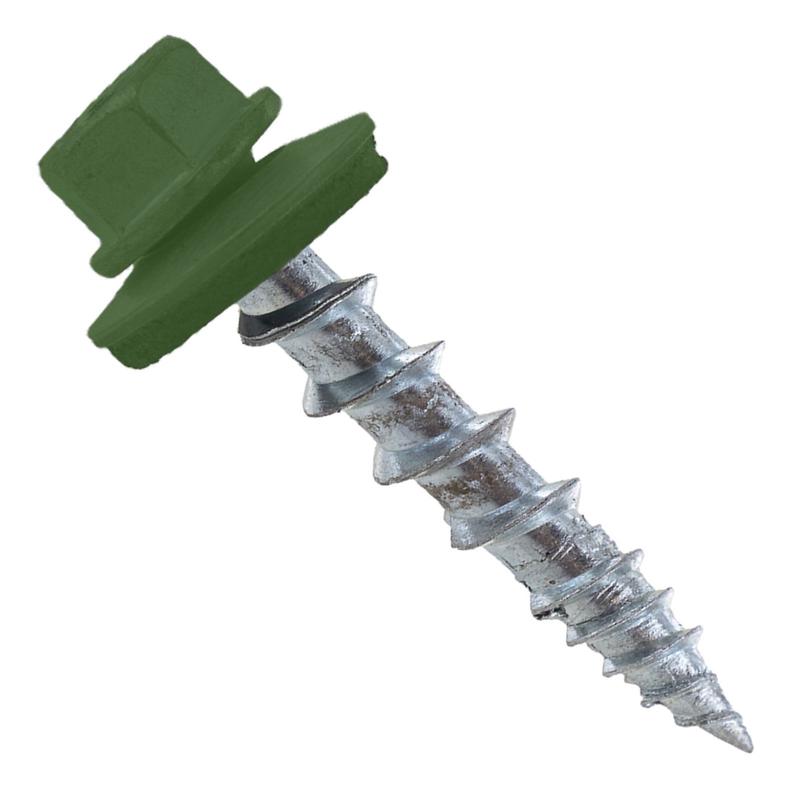 ST Fastening #10 X 1" Kwikseal Woodbinder Metal Roofing Screw, T17 Sharp Point - Forest Green, Pkg 250