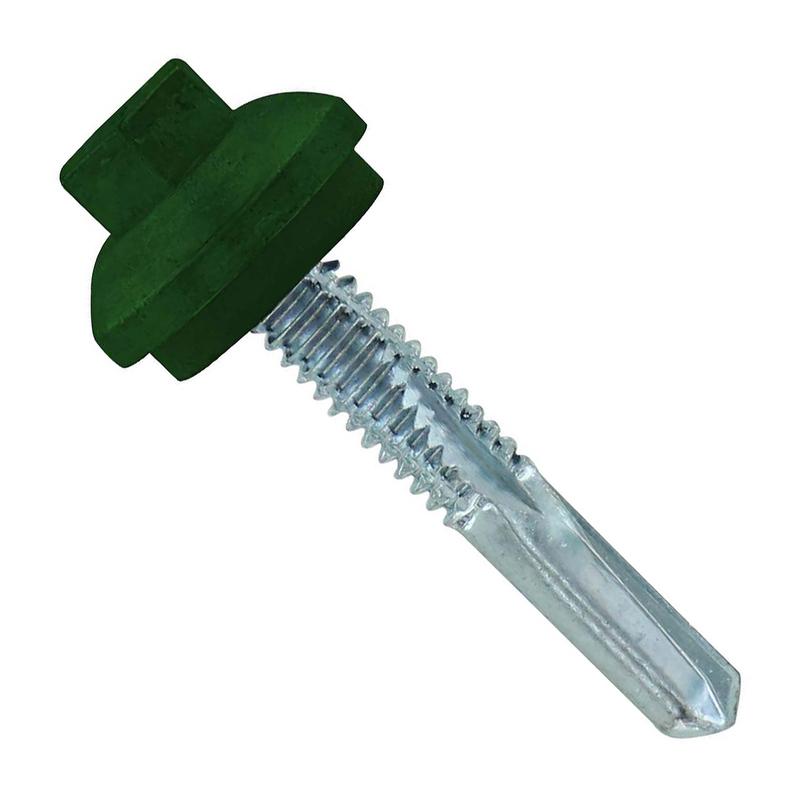 ST Fastening #12 x 1-1/4" Self-Drilling ZXL HG Steelbinder Metal Roofing Screw, Hex Cupped Washer Head - Forest Green, Qty. 96,000 - Pallet