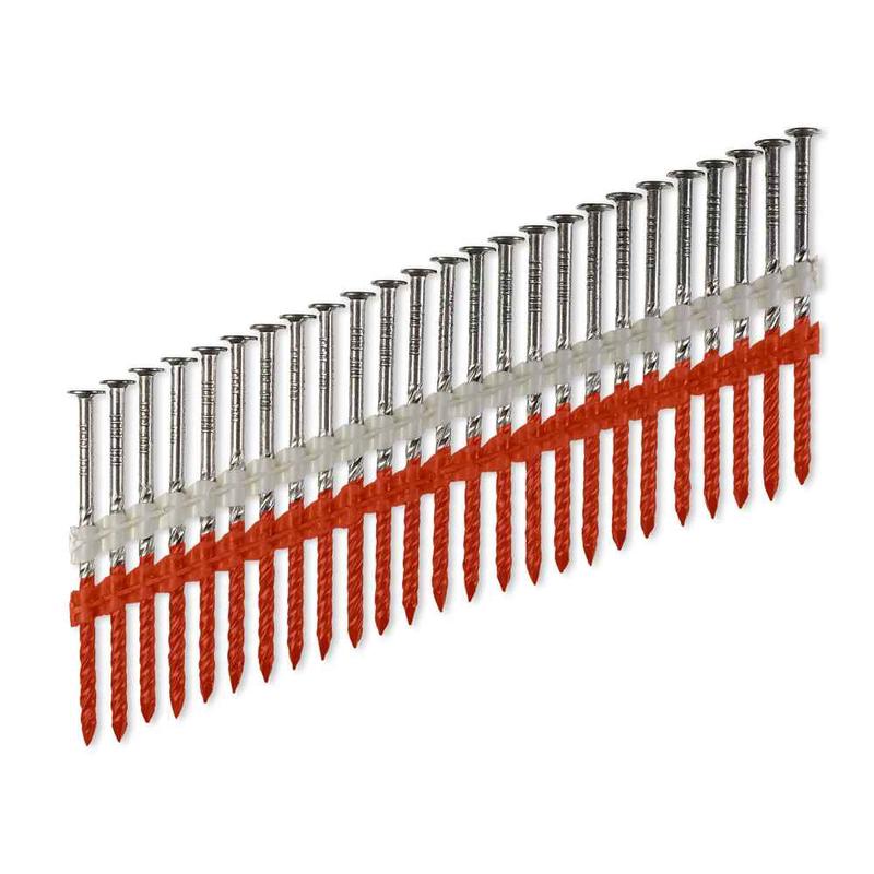 .113" x 2-1/2" 304 Stainless Steel 20-22 Degree Plastic Strip Screw Shank Nail - Pkg 1000